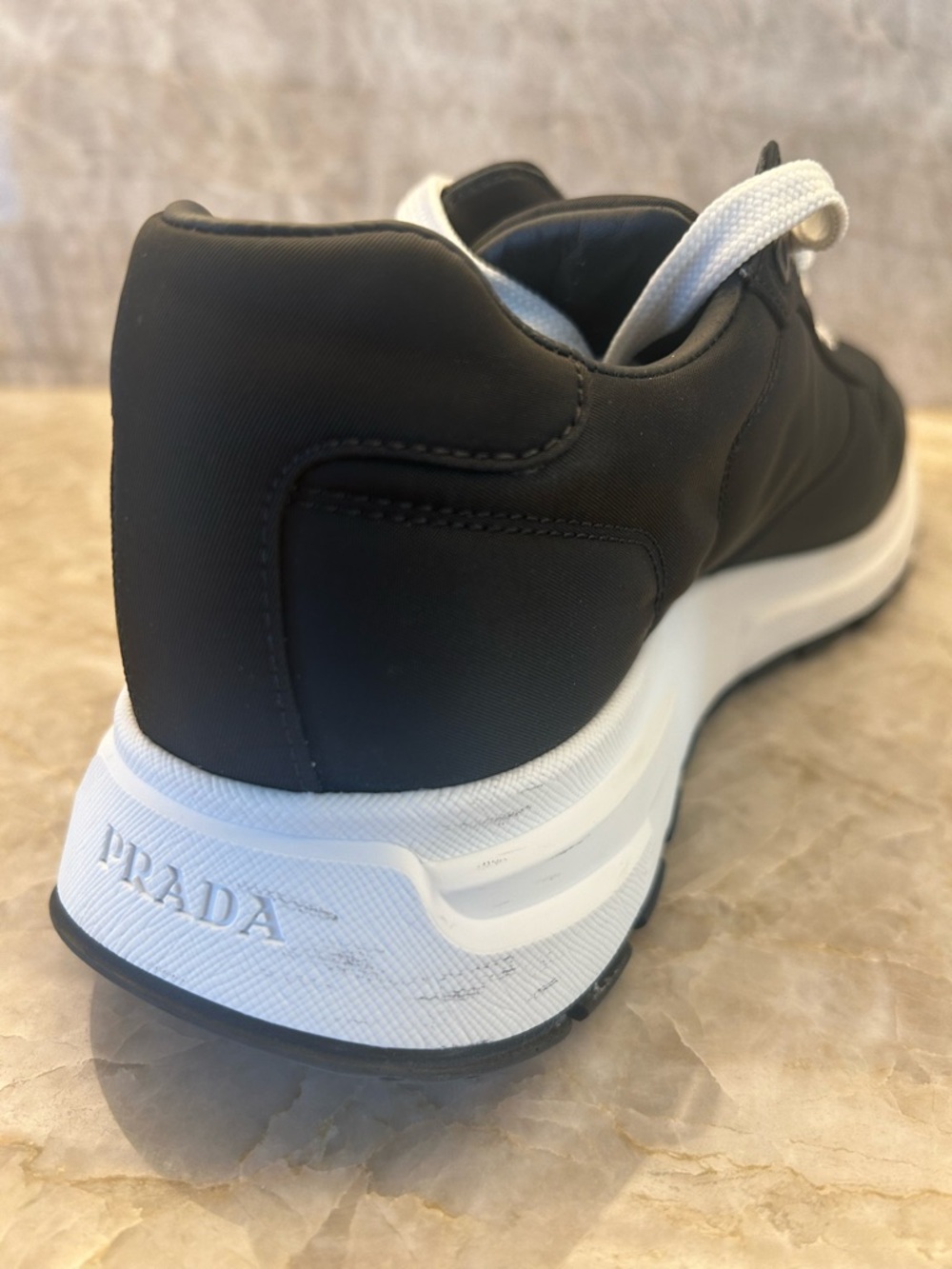 Prada Black and White Men’s Milano Runner Sneakers with Logo Patch - Picture 6 of 16